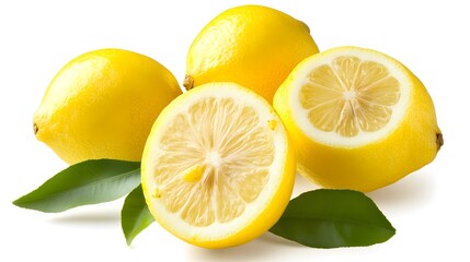 Juicy Lemons with Leaves: Fresh Citrus Fruits