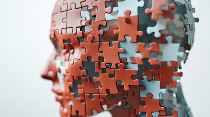 3D rendering of a human head made from puzzle pieces symbolizing complexity and thought image