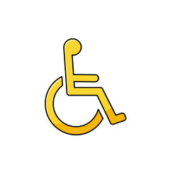 Yellow wheelchair symbol icon on white background  