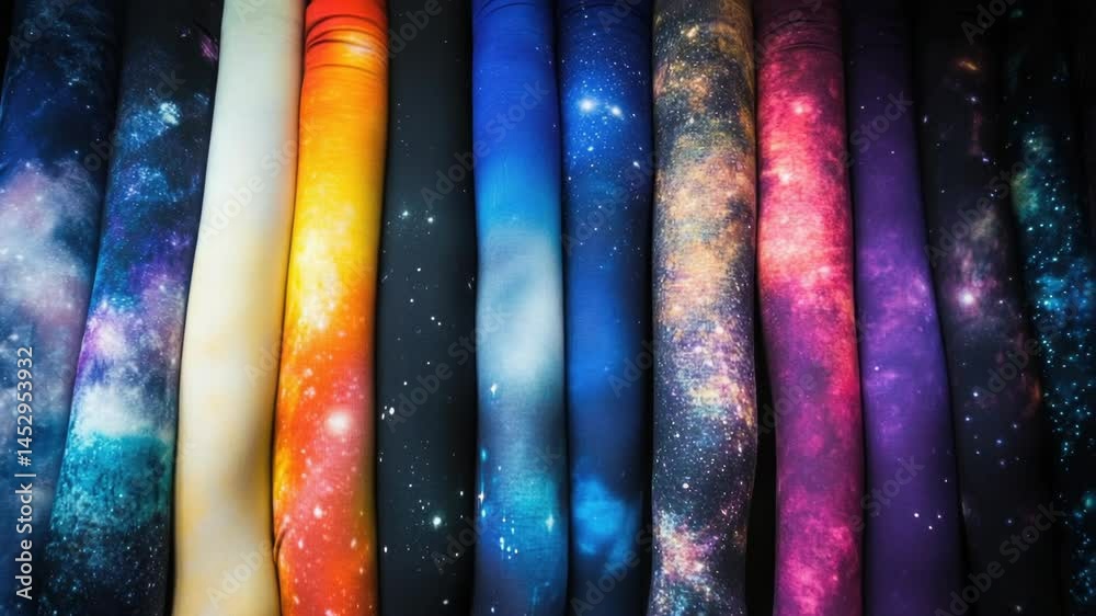Poster Assortment of colorful textiles, various patterns and hues