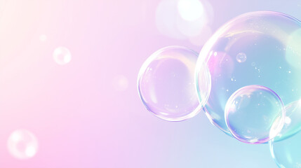 Soft Colorful Bubbles Reflecting Light against a Pastel Background  