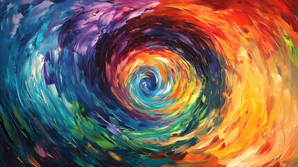 A swirling vortex of vibrant colors and abstract shapes, creating a sense of motion and depth in a modern art style.