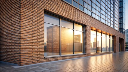 Obraz premium Modern Brick Building Facade Mockup with Window Reflections