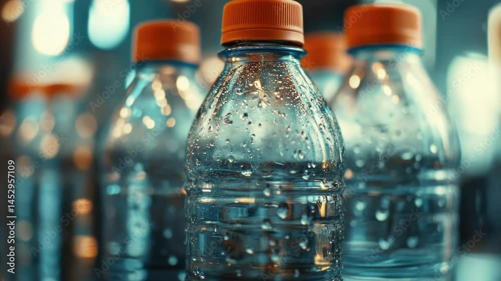 Aufkleber A collection of water bottles placed on a table, ready for use or display