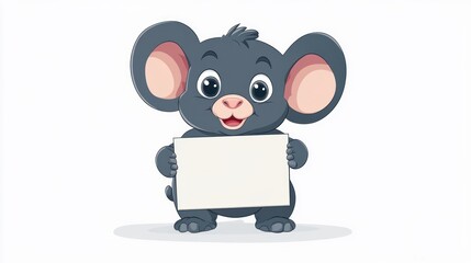 Obraz premium Cute gray mouse holding blank sign