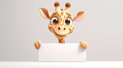 Cartoon giraffe holding blank sign (10)