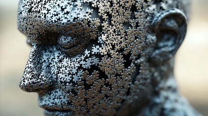 3D human face created from puzzle pieces symbolizing the fragmented nature of the mind image