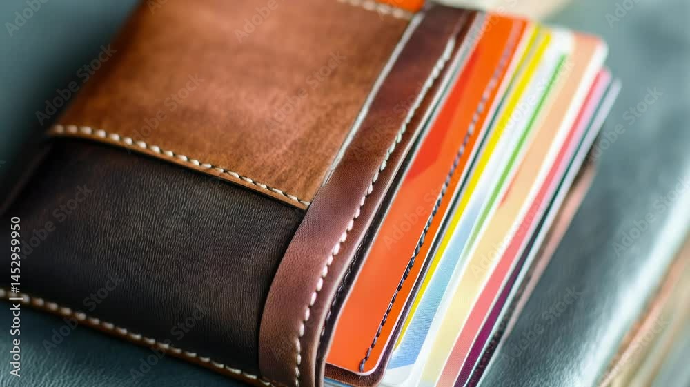 Poster A wallet containing multiple credit cards, useful for illustration or documentation purposes