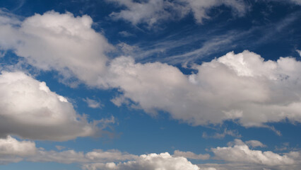 Sky panorama, the sky is blue, many clouds. clouds are white and fluffy.  sky is very clear and bright