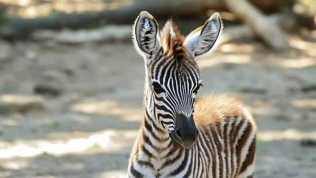 Baby zebra looking at camera in natural habitat