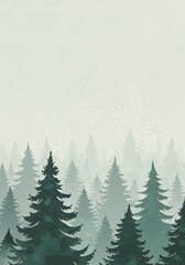 Fototapeta premium Misty Pines: Serene Green Forest Illustration AI Generated