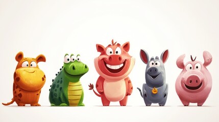 Naklejka premium Cute cartoon animals in a row (78)