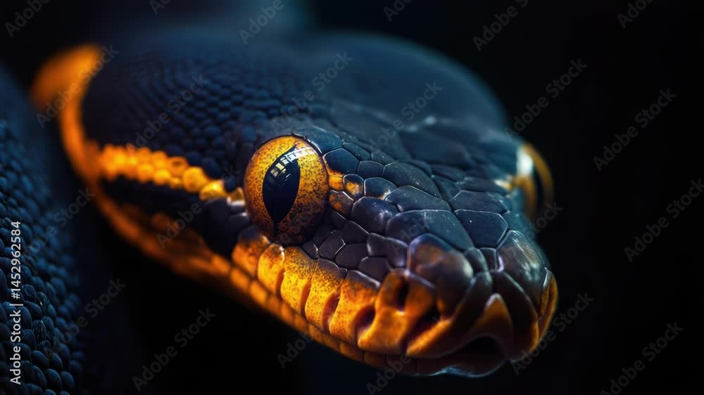 Poster a close-up image of a snake's eye, highlighting its unique features