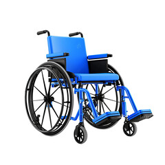 Fototapeta premium Wheelchair in a studio: a modern wheelchair, offering independence and mobility with a bright blue frame, capturing the essence of assistive technology and accessibility