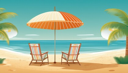 Fototapeta premium chairs and umbrella in tropical beach seascape banner