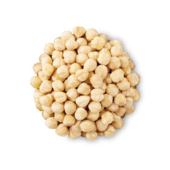 Peeled hazelnuts isolated on white background