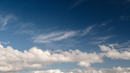 Sky panorama, the sky is blue, many clouds. clouds are white and fluffy.  sky is very clear and bright