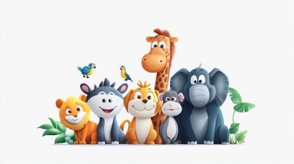 Naklejka premium Cute cartoon animals sitting together