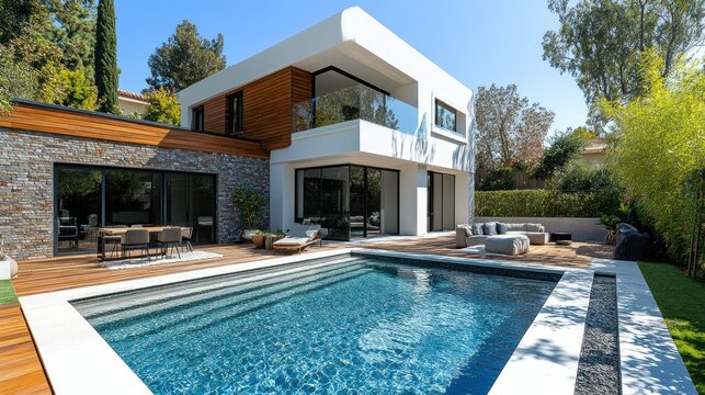 Modern hillside villa with pool and patio