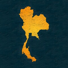 Thailand yellow map on isolated greenish textured background. High quality coloured map of Thailand.