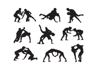 Wrestling vector bundle, Wrestling clipart, Wrestling silhouette. 