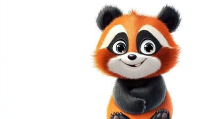 Fototapeta premium Cute cartoon red panda sits, smiling