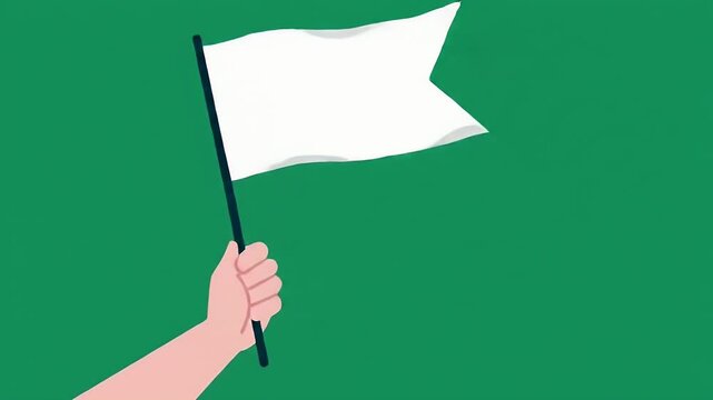 Holding a White Flag Cartoon on Green Background Animation
