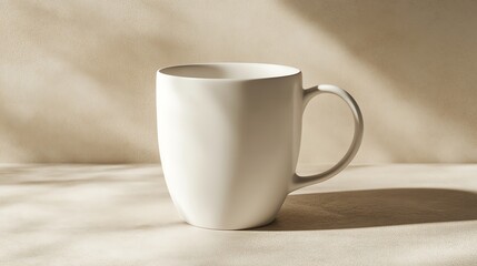 Fototapeta premium A minimalist white mug on a soft surface, perfect for showcasing your favorite beverage in a serene setting.