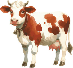 A watercolor vector illustration of a cow