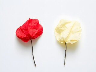 Elegant Red and Yellow Paper Flowers on White Background