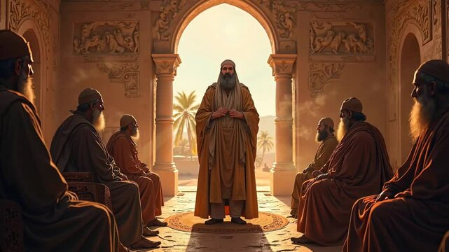 Pharisees planning Jesus&rsquo; arrest in a synagogue