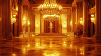 Fototapeta premium Golden ballroom with crystal chandeliers