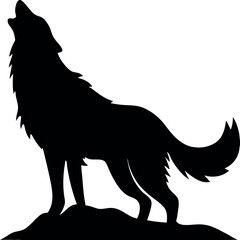 Howling Wolf Silhouette – Wild Animal Vector on Cliff or Hill.