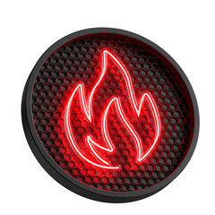 Flame Neon Icon in Dark Circle 3d render isolated transparent background