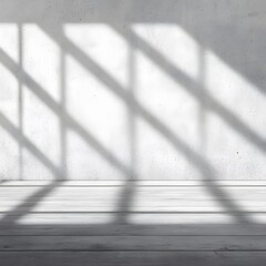 Abstract Light and Shadow on White Wall and Wooden Floor
