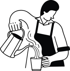 Barista Pouring Latte Silhouette Vector ,man holding a glass of water