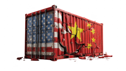 Container die cut mock up in America and china tariff concept decoration.