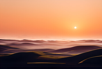 Fototapeta premium Calm mountain lake reflecting the sunset in the mountains ,generative ai
