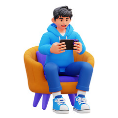 3D Character Playing Games on Couch