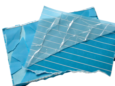 Crumpled Blue Lined Paper Texture Isolated on transparent background cutout, PNG file, Cutout file