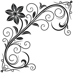 Filigree Frame Symmetrical Floral Silhouette Vector, black and white floral background