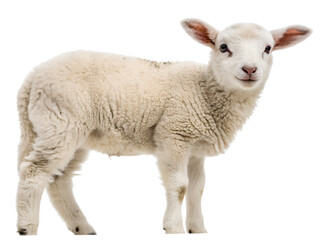 Fototapeta premium Young Lamb Standing on Farm Isolated on transparent background cutout, PNG file, Cutout file