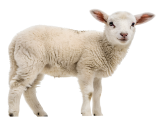 Young Lamb Standing on Farm Isolated on transparent background cutout, PNG file, Cutout file