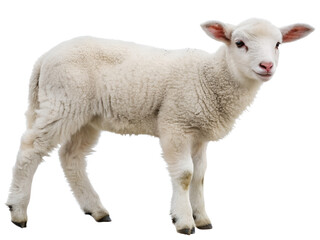 Obraz premium Young Lamb Standing on Farm Isolated on transparent background cutout, PNG file, Cutout file