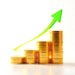 Financial growth with gold coins and arrow detail high resolution picture