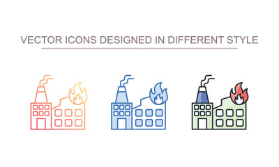 Factory fire icon design with white background stock illustration