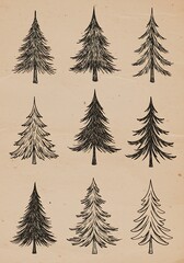 Obraz premium Hand-Drawn Evergreen Collection: Vintage Ink Sketch AI Generated