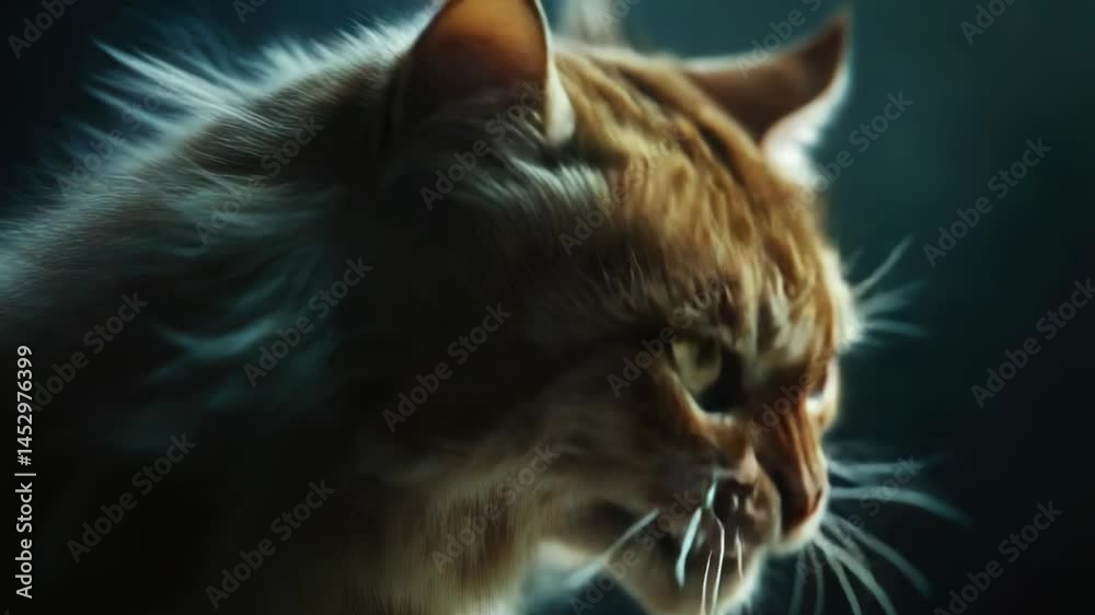 Poster close-up shot of a cat with its mouth open, often used in editorial or commercial content