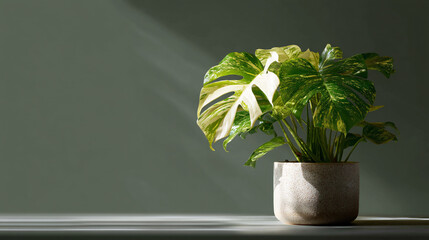 A monstera deliciosa albo plant, have intercourse for its trendy variegated leaves, in a forward-looking pot.