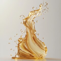 Fototapeta premium Golden liquid splash with droplets isolated on white background